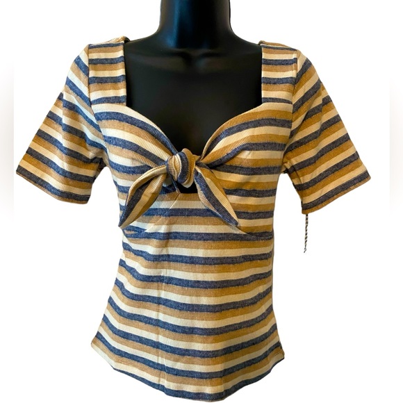 Juniors brown & cream stripe Tie Front Sweetheart Crop top by Hayden NWT size L - Picture 2 of 7